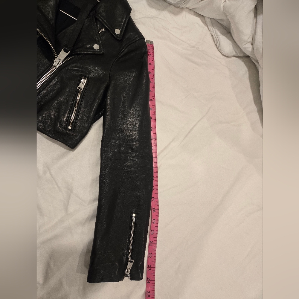 All Saints Black Leather Crop Biker Jacket - Picture 14 of 14